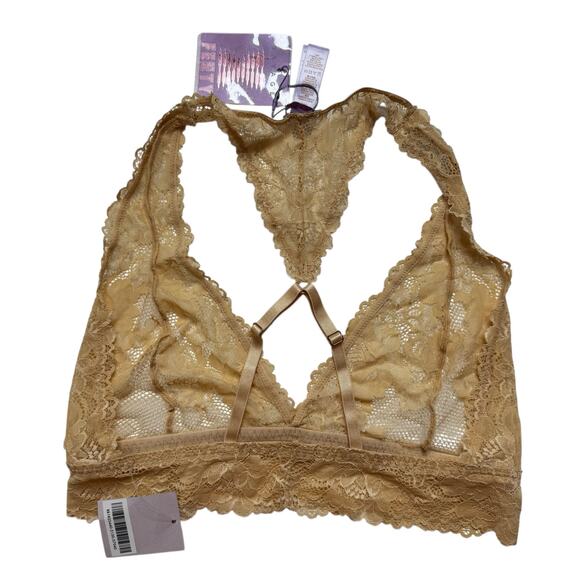 SAVAGE X FENTY *NEW* Floral Lace Racerback Bralette in Beige Size Large Unlined - Picture 2 of 3
